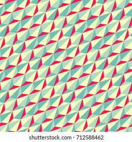Seamless abstract vector geometric pattern. Ornament made of pastel yellow, green and red triangles. Symmetrical layout. Gift wrapping paper. Bed sheets and interior.