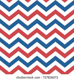 Seamless abstract vector geometric pattern. Ornament made of white, red and blue zigzag lines. Symmetrical layout. Gift wrapping paper. Bed sheets and interior.