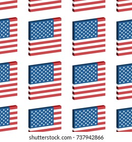 Seamless abstract vector geometric pattern. Red, blue and white 3d United States flags on white background. Symmetrical layout. Gift wrapping paper. Bed sheets and interior. USA national symbol.