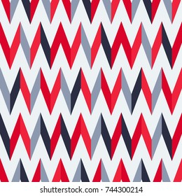 Seamless abstract vector geometric pattern. Ornament made of red, grey and black zigzag lines and white zigzag lines. Symmetrical layout. Gift wrapping paper. Bed sheets and interior.