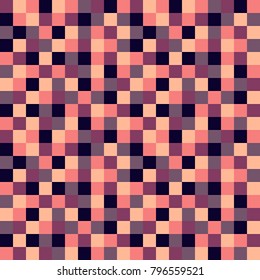 Seamless abstract vector geometric pattern. Ornament made of purple, pink and cream pixels. Symmetrical layout. Gift wrapping paper. Bed sheets and interior.