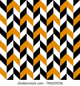 Seamless abstract vector geometric pattern. Black, white and orange zigzag ornament. Optical view. Symmetrical layout. Gift wrapping paper. Bed sheets and interior.