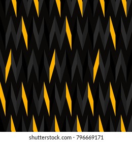 Seamless abstract vector geometric pattern. Ornament made of black, grey and yellow zigzag lines. Symmetrical layout. Gift wrapping paper. Bed sheets and interior.