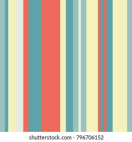 Seamless abstract vector geometric pattern. Ornament made of various width cream, blue, red and grey stripes. Random layout. Gift wrapping paper. Bed sheets and interior.