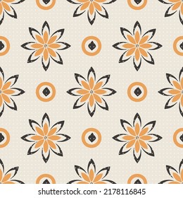 patrón de flor geométrica vectorial sin costuras.flor vintage creativa primavera con punto de polka blanco empleó un patrón de fondo crema.textiles, cocinas,ornamento,Patrón geométrico moderno.