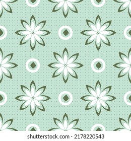 seamless abstract Vector geometrical flower Pattern.new Creative spring vintage green,white flower with gray polka dot used light green background colorful pattern.textiles,Modern geometric pattern.