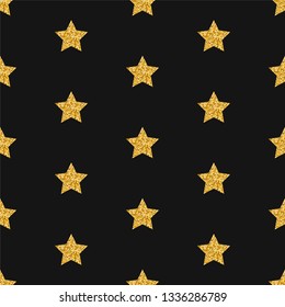 Seamless abstract vector golden shine stars pattern/ Sparkle glitter elements black and gold background/ Golden shiny stylish trendy pattern