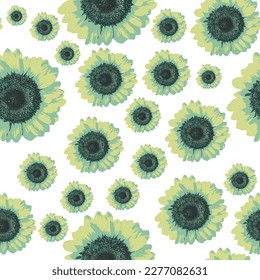 Seamless Abstract vector green flowers pattern with white background design.sunflowers used textiles,tiles,Textile style geometrical pattern in winter season colours used geometrical pattern design