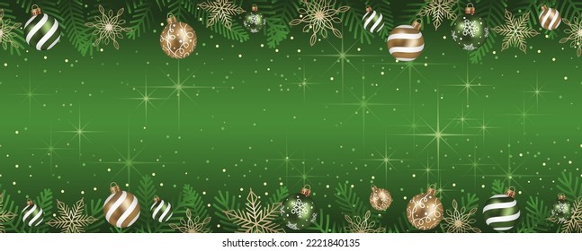 Seamless Abstract Vector Illustration With Christmas Balls And Luminous Background With Text Space. Horizontally Repeatable.
