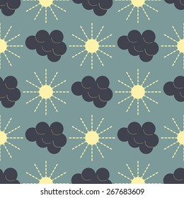 Seamless abstract vector illustration of clouds and sun