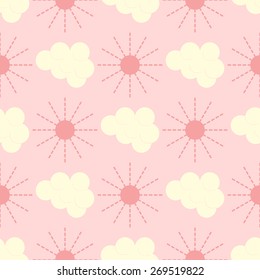 Seamless abstract vector illustration of clouds and sun
