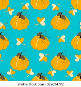 Seamless abstract vector illustration with leaves and pumpkins