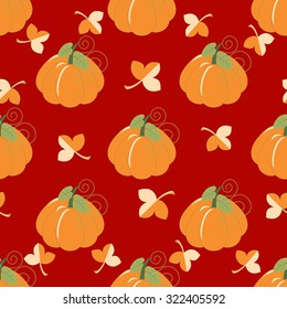 Seamless abstract vector illustration with leaves and pumpkins