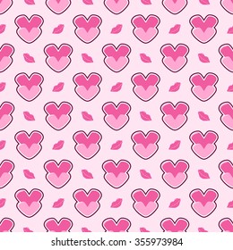 Seamless abstract vector illustration Valentine's Day with hearts and lips