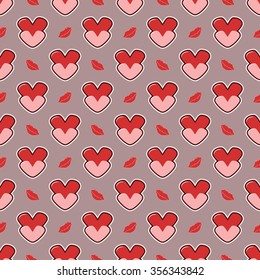 Seamless abstract vector illustration Valentine's Day with hearts and lips