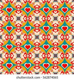 Seamless abstract vector illustration Valentine's Day. Flowers, abstract shapes, heart