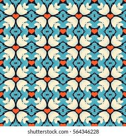 Seamless abstract vector illustration Valentine's Day. Flowers, abstract shapes, heart