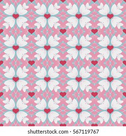 Seamless abstract vector illustration Valentine's Day. Flowers, abstract shapes, heart