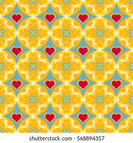 Seamless abstract vector illustration Valentine's Day. Flowers, abstract shapes, heart