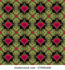 Seamless abstract vector illustration Valentine's Day. Flowers, abstract shapes, heart