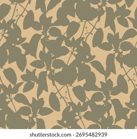 Seamless abstract vector leaves pattern. Summer or spring leaves silhouette fabric design.  seamless pattern. Vector endless illustration.Fashionable print for fashion, wallpapers, fabric and more. 