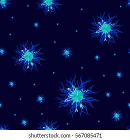 Seamless, abstract, vector, light background. Blue flowers. Energy. 