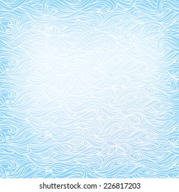 Seamless Abstract Vector Light Blue White Color Hand-drawn Pattern. Waves and Clouds Background