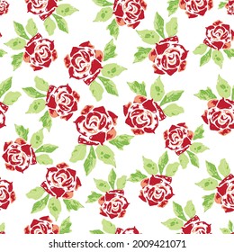 Seamless abstract vector painted roses pattern on white background. Suitable for packaging, fabric, invitation card, greeting card, gift wrap, scrapbooking and other design projects.  