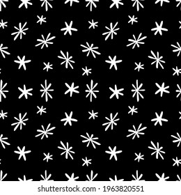 Seamless abstract vector pattern black and white cosmic simple stars a night sky background. The design is perfect for wallpaper, backgrounds, wrapping paper, sheets, stationary and decorations