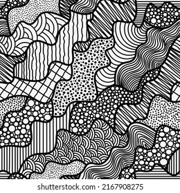 seamless abstract vector pattern. black and white background in doodle style