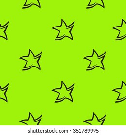 Seamless abstract vector pattern of black stars on a green background, painted by hand.