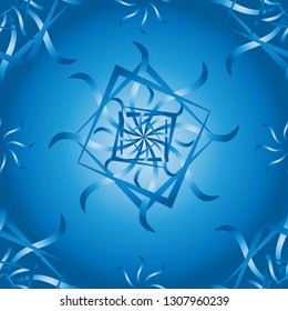 Seamless abstract vector pattern with blue  spiral geometric flowers on gradient background