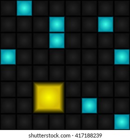 Seamless, abstract, vector pattern - blue, gray and yellow squares. LED-Display. Retro.