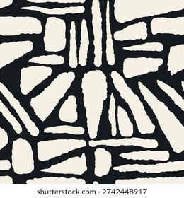 Seamless abstract vector pattern with bold black organic shapes on a soft cream background. Modern hand drawn texture, irregular forms, artistic camouflage style, perfect for fabric, wallpaper