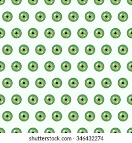 Seamless abstract vector pattern, bright symmetrical background with green pupils of the eyes over light backdrop