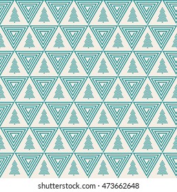 seamless  abstract vector pattern of christmas tree and triangle spiral.