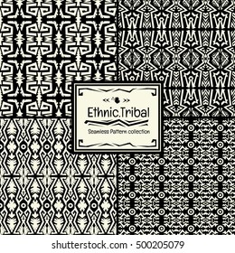 Seamless abstract vector pattern collection ethnic tribal style.Boho chic pattern set.