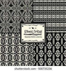 Seamless abstract vector pattern collection ethnic tribal style.Boho chic pattern set.