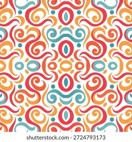 Patrón de Vector abstracto sin fisuras con remolinos coloridos, curvas y Formas geométricas. Fondo ornamental decorativo adecuado para textiles o Fondo de pantalla.