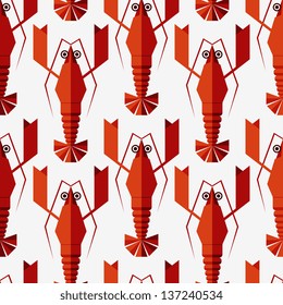 Seamless abstract vector pattern with geometric lobsters. Isolated on white background.