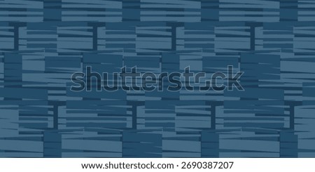 Seamless abstract vector pattern with geometric brush stroke rectangles in dark and light blue tones. Modern minimal background design for fabric, wallpaper, and decor