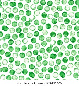 Seamless abstract vector pattern with green watercolor stains on the white background