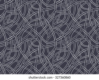 Seamless abstract vector pattern with hand drawn structural motif - roads and map