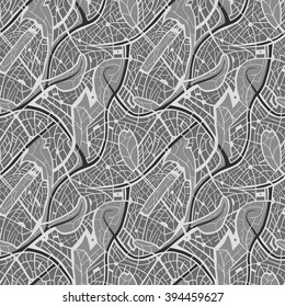 Seamless abstract vector pattern with hand drawn structural motif - roads and map