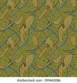 Seamless abstract vector pattern with hand drawn structural motif - roads and map