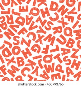 Seamless abstract vector pattern with motif of hand drawn letters. Continuous letters vector pattern. 
