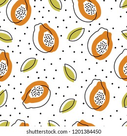 
Seamless abstract vector pattern with papaya. Tropical summer fruit seamless pattern.