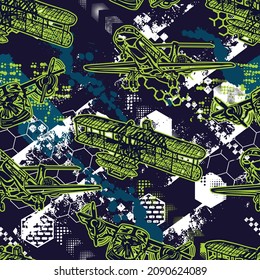 Seamless abstract vector pattern with planes for textiles, fabric, graphic tees, kids wear and more
