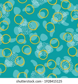 Seamless abstract vector pattern. Repeat circles background with colorful elements. Trendy fashion print design. Modern illustration.
