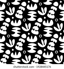 Seamless abstract vector pattern. Repeat shapes background with black and white elements. Trendy fashion print design. Modern illustration.